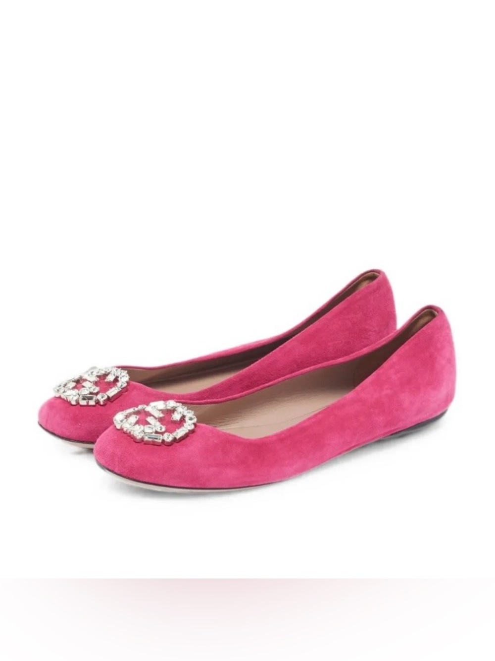 Gucci Interlocking G Fuchsia Pink Suede Crystal Embellished Ballet Flats Size 6